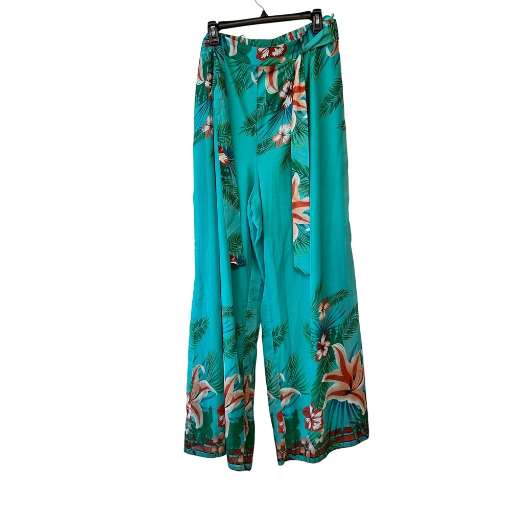 Fashion Nova Women's‎ Turquoise Just A Tropical Night Flowy Pants Size 2X - Picture 4 of 7